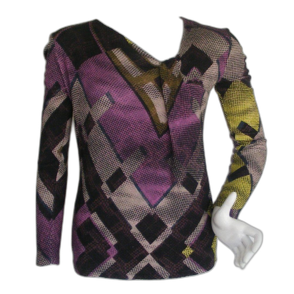 DESIGUAL by Christian Lacroix Sweater, S, Asym Neck, Viscose, 80's retro print